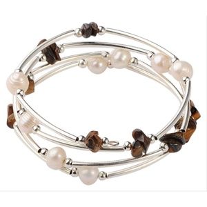 😀 3 for $20 Tiger Eye Gemstone FW Pearl Bracelet